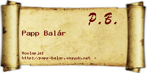 Papp Balár névjegykártya